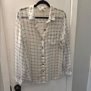White and Black Plaid Button-Up Shirt